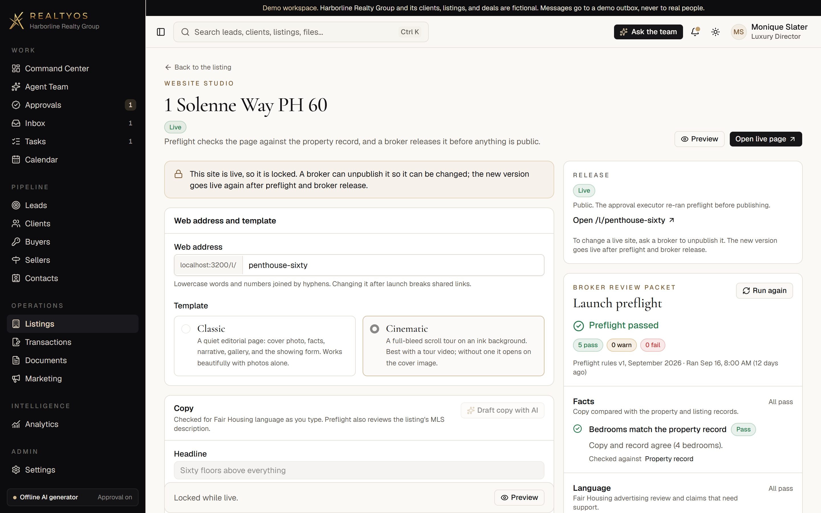 Website Studio with the Launch Preflight broker review packet